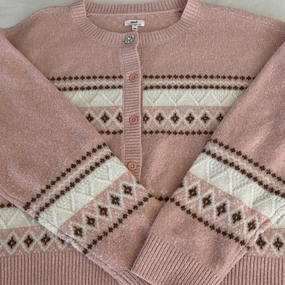 Aerie fuzzy Pink Patterned Women's Sweater - Picture 7 of 14